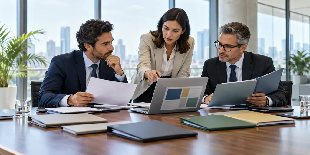 Equipo financiero coordinando los resultados de varias sociedades