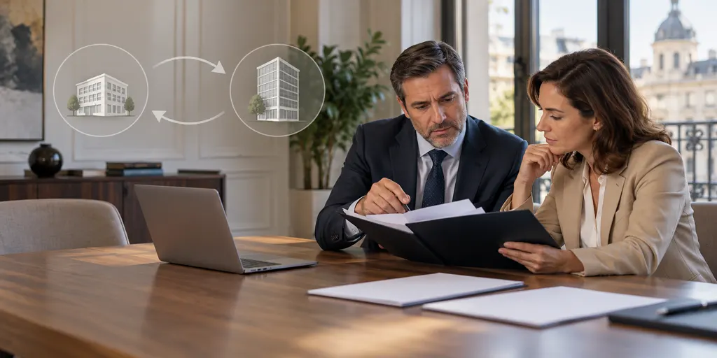 Asesor y empresario revisando documentos de distribución de dividendos