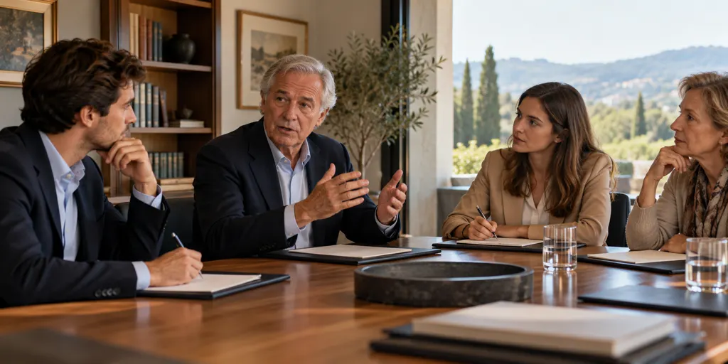 Familia empresaria revisando el gobierno de un grupo de sociedades